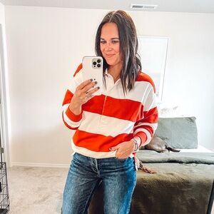 Aerie Bold Red and White Striped Sweatshirt